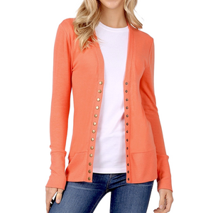 Zenana Outfitters Classic Front V-Neck Thin Snap Button Down Long Sleeve Ribbed